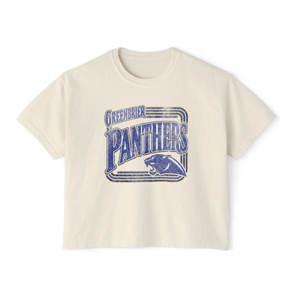Panthers Retro Logo Boxy Tee — Women's Vintage Sports T‑Shirt