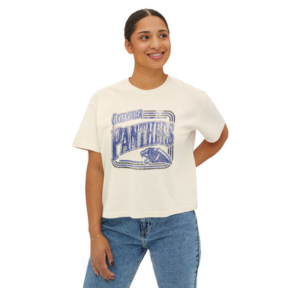 Panthers Retro Logo Boxy Tee — Women's Vintage Sports T‑Shirt